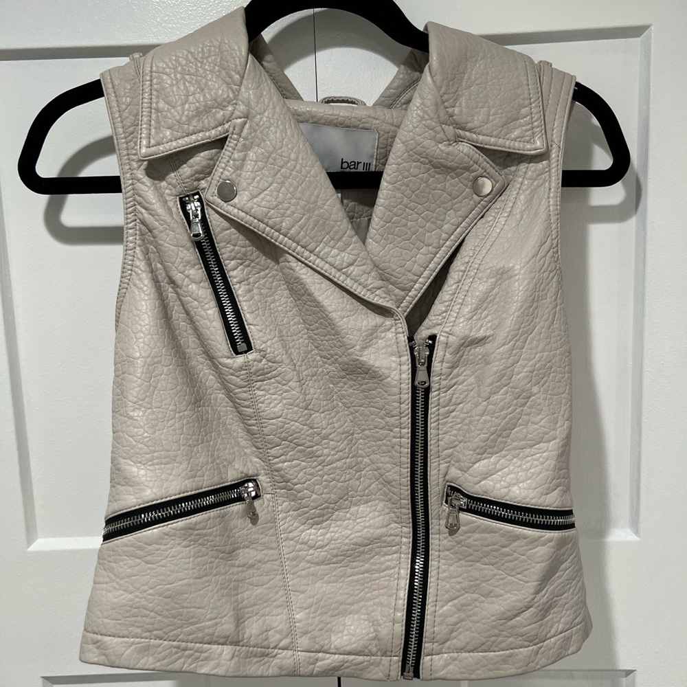 NWOT BAR III Faux Leather Moto Vest in Taupe